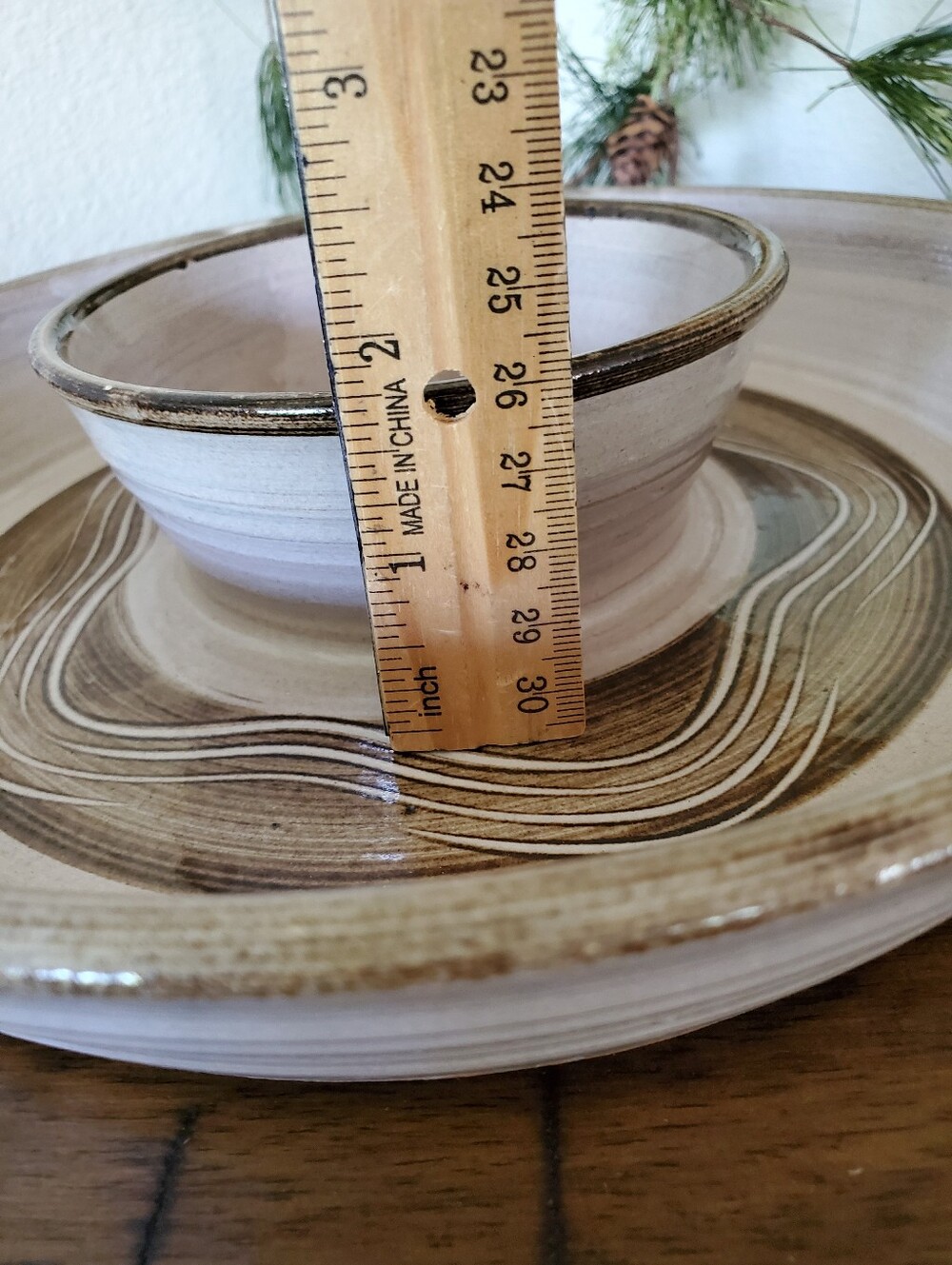 Studio Art Pottery Neutral Ceramic Chips Veggie and Dip Platter Swirl Design - Picture 9 of 10
